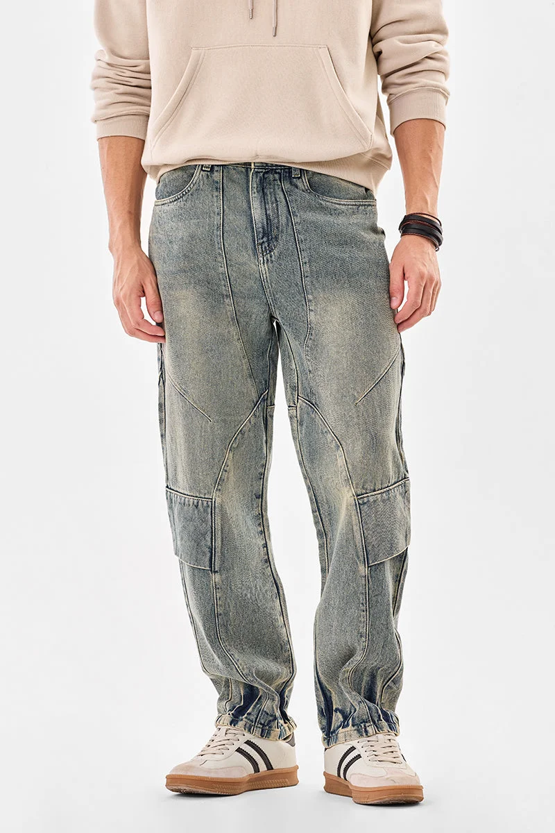 SNITCH Relaxed Fit Washed Cargo Jeans