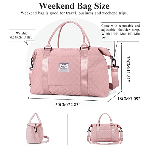 HYC00 Travel Duffel Bag, Weekender Overnight Bags for Women, Carry On Personal Item Bag with Trolley Sleeve & Wet Pocket,Pink - Image 4