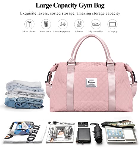 HYC00 Travel Duffel Bag, Weekender Overnight Bags for Women, Carry On Personal Item Bag with Trolley Sleeve & Wet Pocket,Pink - Image 3