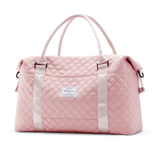 HYC00 Travel Duffel Bag, Weekender Overnight Bags for Women, Carry On Personal Item Bag with Trolley Sleeve & Wet Pocket,Pink - Image 1