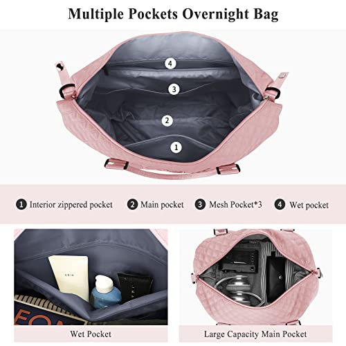 HYC00 Travel Duffel Bag, Weekender Overnight Bags for Women, Carry On Personal Item Bag with Trolley Sleeve & Wet Pocket,Pink - Image 5