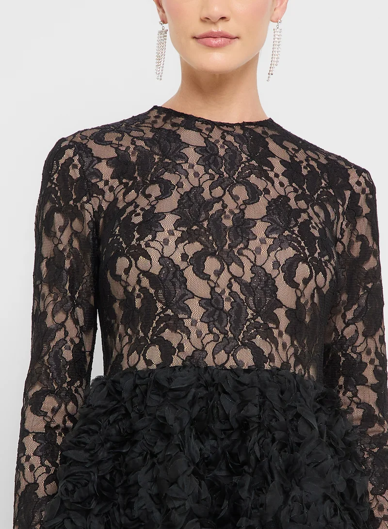 Ginger Boutique eclat luxe lace bodycon dropwaist dress with tulle hem