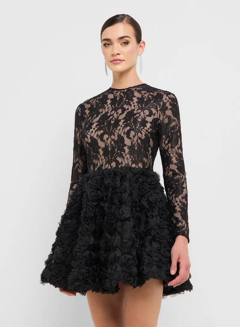 Ginger Boutique eclat luxe lace bodycon dropwaist dress with tulle hem