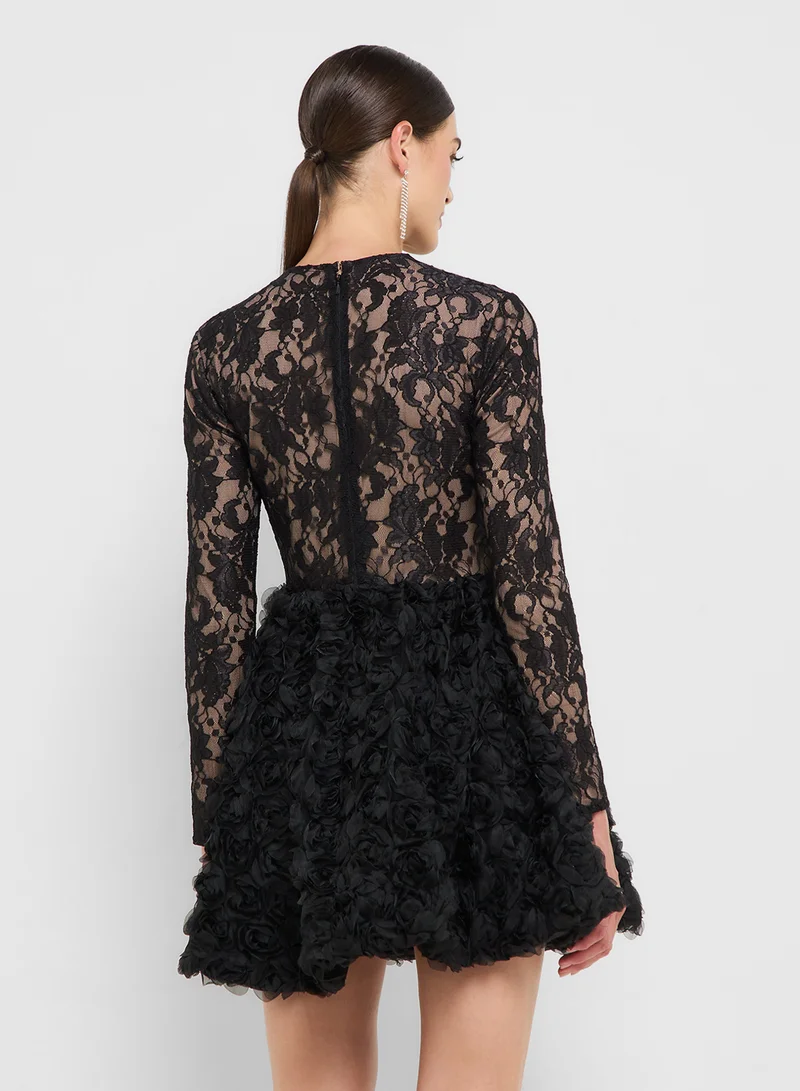 Ginger Boutique eclat luxe lace bodycon dropwaist dress with tulle hem