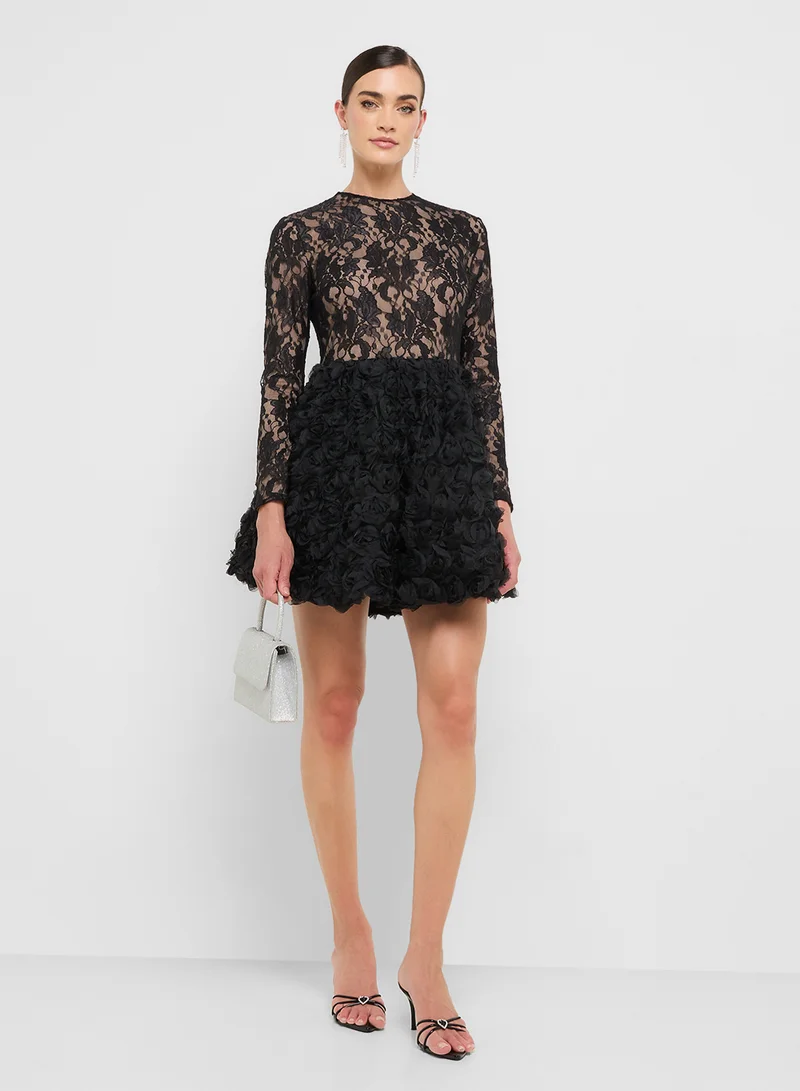 Ginger Boutique eclat luxe lace bodycon dropwaist dress with tulle hem