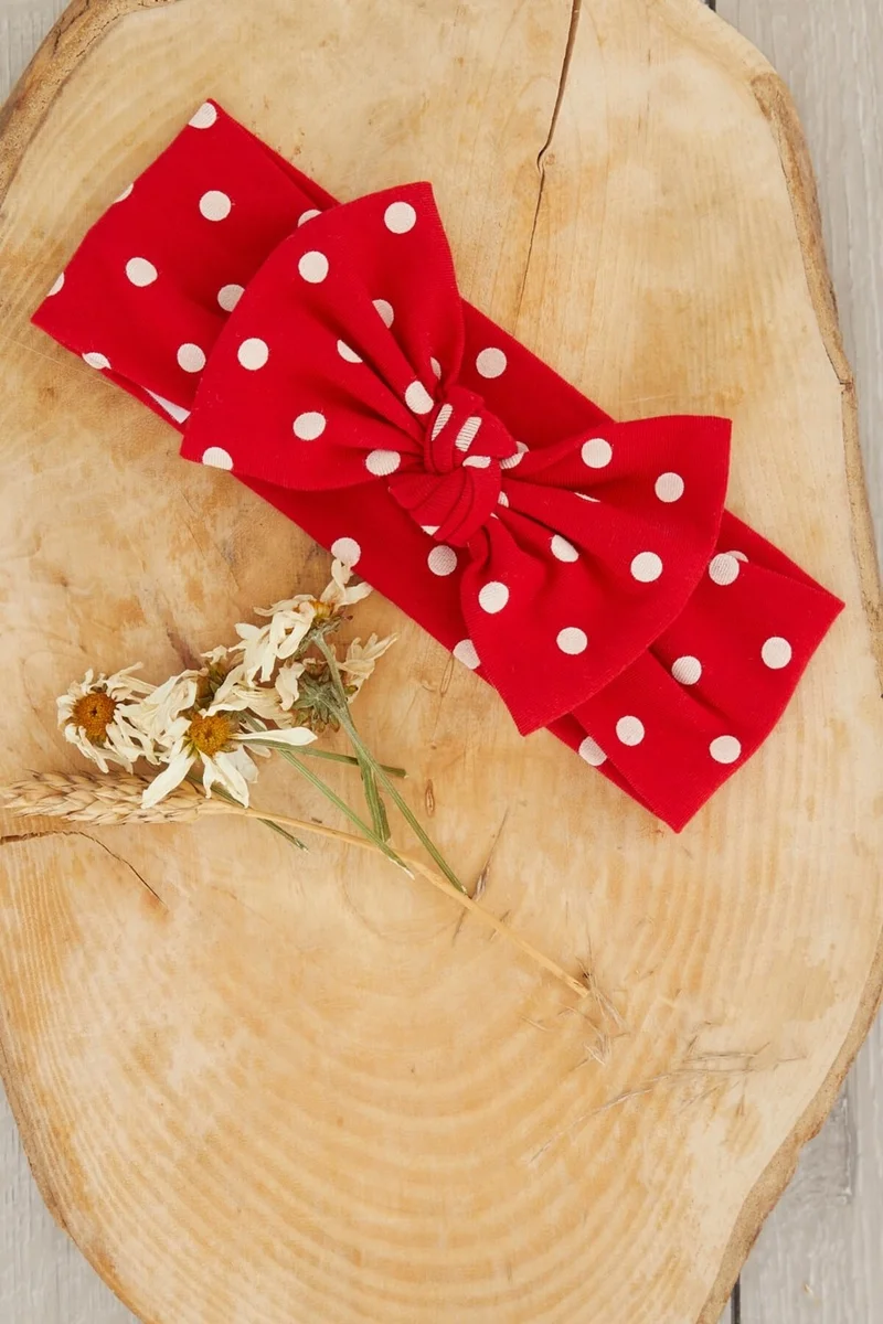 بيبيجيز Red and White Polka Dot Handmade Soft Bow Tied Natural Cotton Combed Cotton Baby Kids Girls Bandana Best Of Series