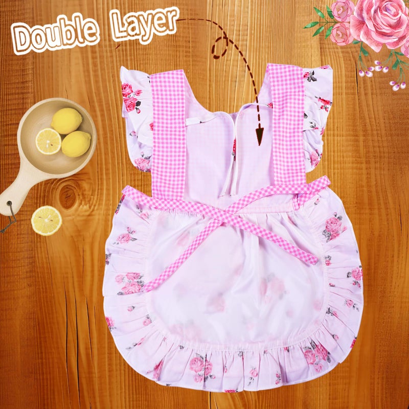 Love Potato Kids Aprons for Girls - Cute Gingham Toddler Girl's Apron for Ages 1-3 Years (Pink) - Image 3