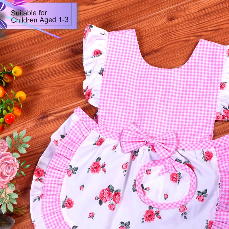 Love Potato Kids Aprons for Girls - Cute Gingham Toddler Girl's Apron for Ages 1-3 Years (Pink) - Image 2