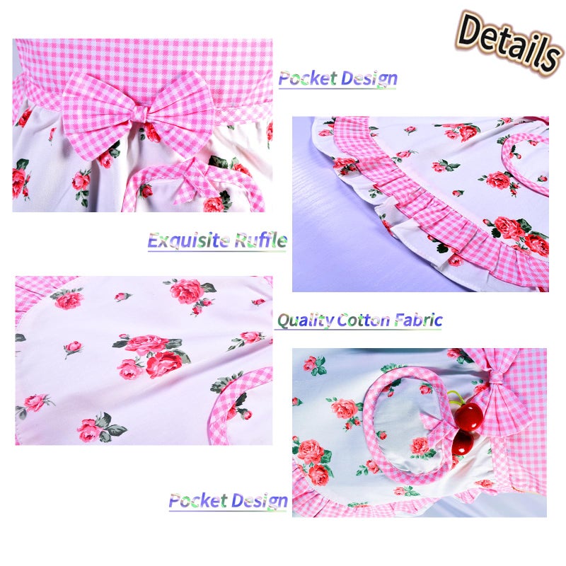 Love Potato Kids Aprons for Girls - Cute Gingham Toddler Girl's Apron for Ages 1-3 Years (Pink) - Image 4