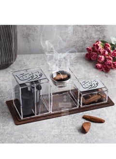 Incense burner, a fumigation kit with a maruki oud, a lighter, charcoal and tweezers