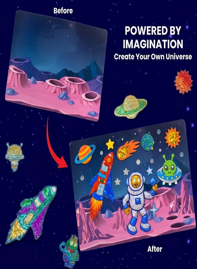 TOYJOS Space Adventure Foil Art Kit for Kids 220+ Pieces No Mess DIY Craft Kit Creative Activity Play Set with Foil Sheets Stickers & Canvases Educational Gift for Boys Girls 4 to 9 Years - Image 5