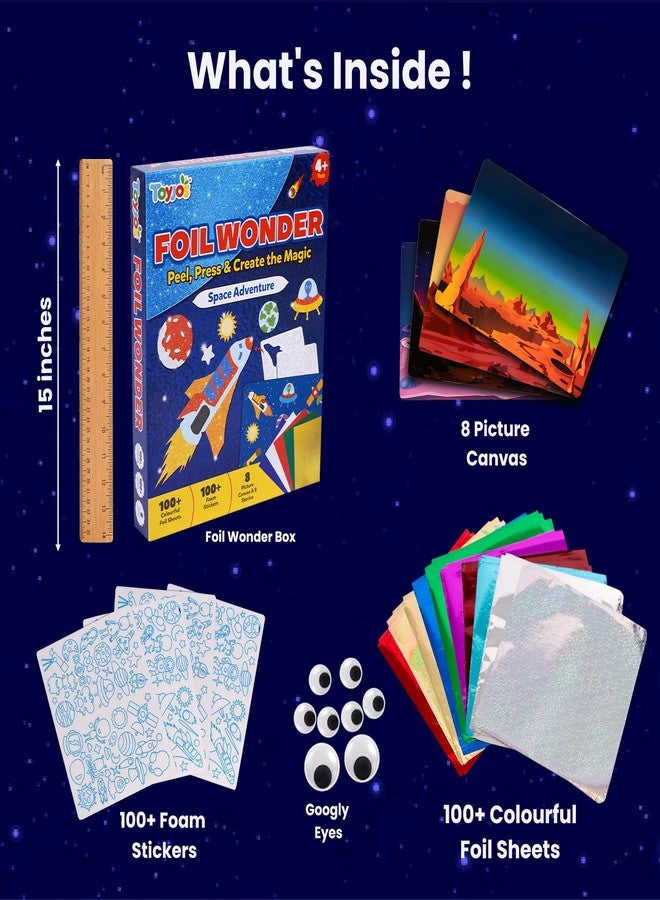 TOYJOS Space Adventure Foil Art Kit for Kids 220+ Pieces No Mess DIY Craft Kit Creative Activity Play Set with Foil Sheets Stickers & Canvases Educational Gift for Boys Girls 4 to 9 Years - Image 2