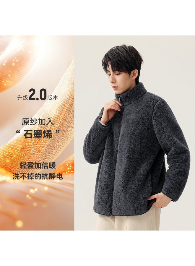 Flying in the snow New Autumn/winter Short Stand Collar Large Pocket Unisex Coral Fleece Jacket - Image 2