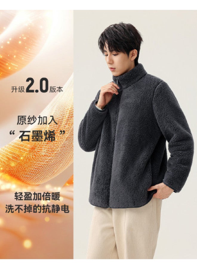 Flying in the snow New Autumn/winter Short Stand Collar Large Pocket Unisex Coral Fleece Jacket - Image 1