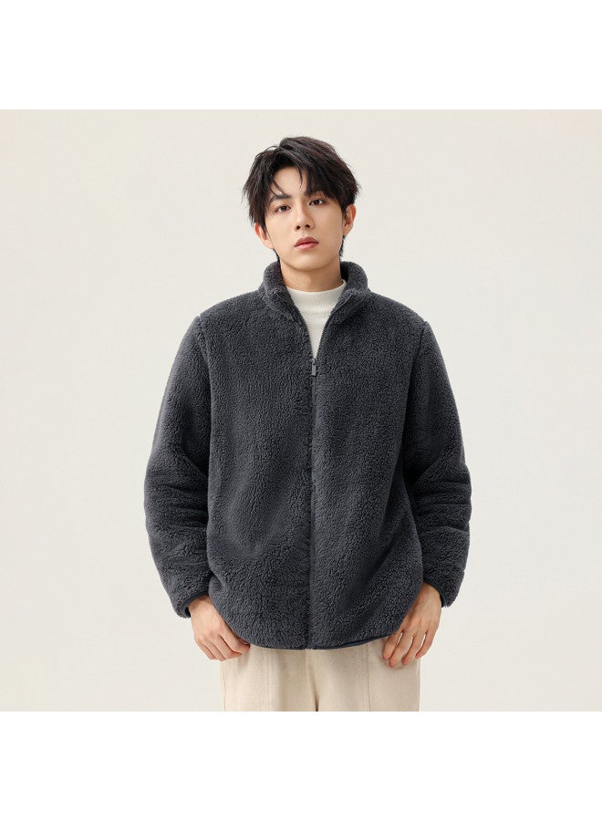 Flying in the snow New Autumn/winter Short Stand Collar Large Pocket Unisex Coral Fleece Jacket - Image 5