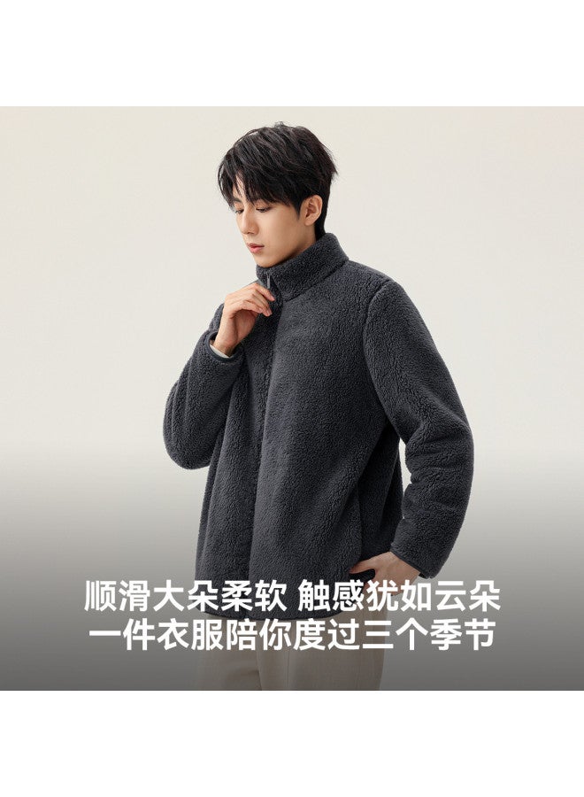 Flying in the snow New Autumn/winter Short Stand Collar Large Pocket Unisex Coral Fleece Jacket - Image 3