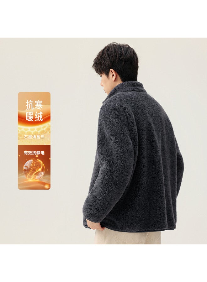 Flying in the snow New Autumn/winter Short Stand Collar Large Pocket Unisex Coral Fleece Jacket - Image 4
