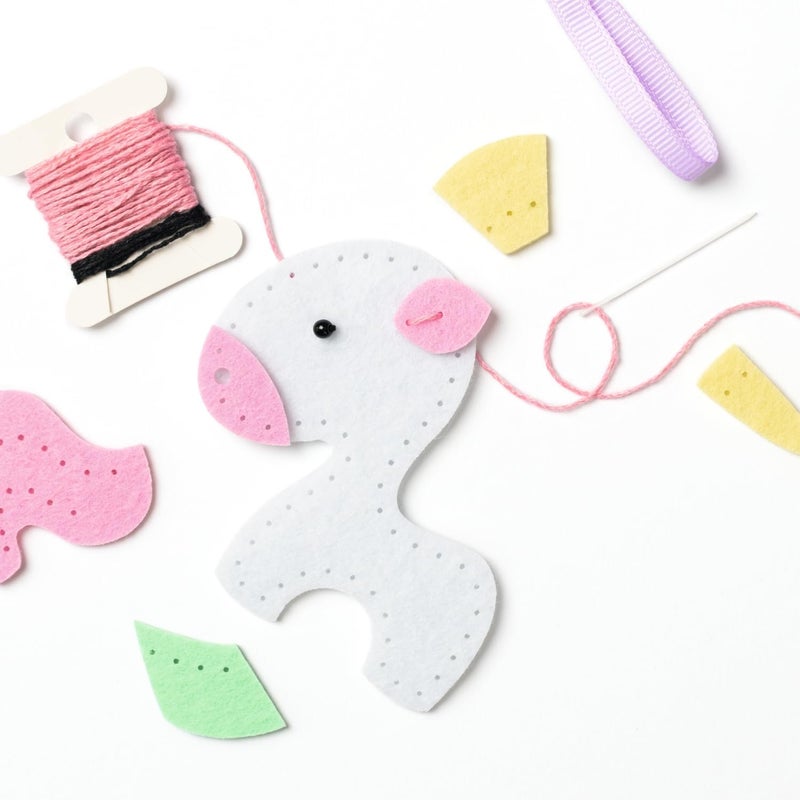 folia 52910 Mini Filzinies Unicorn Pendant, 15-Piece Felt Sewing Kit for Making a Self-Sewn Pendant, for Children from 8 Years, Colourful - Image 3