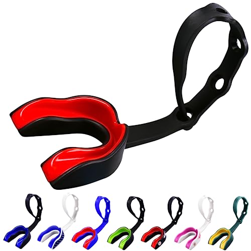 Oral Mart Black/Red Strapped Youth Mouth Guard for Kids - Sports Mouthguard with Connected Strap for Football, Ice Hockey, Lacrosse, Taekwondo - Image 1