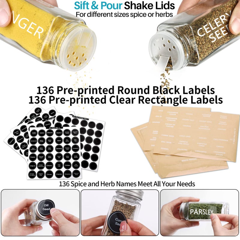 Antimbee 40-Pack 3.5 OZ Glass Spice Jars with 324 Labels, Shaker Lids and Airtight Metal Caps, Empty Reusable Square Seasoning Bottles, Spice Storage Containers, Marker and Stainless Steel Funnel - Image 3