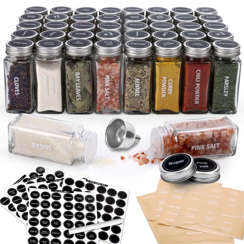 Antimbee 40-Pack 3.5 OZ Glass Spice Jars with 324 Labels, Shaker Lids and Airtight Metal Caps, Empty Reusable Square Seasoning Bottles, Spice Storage Containers, Marker and Stainless Steel Funnel - Image 1