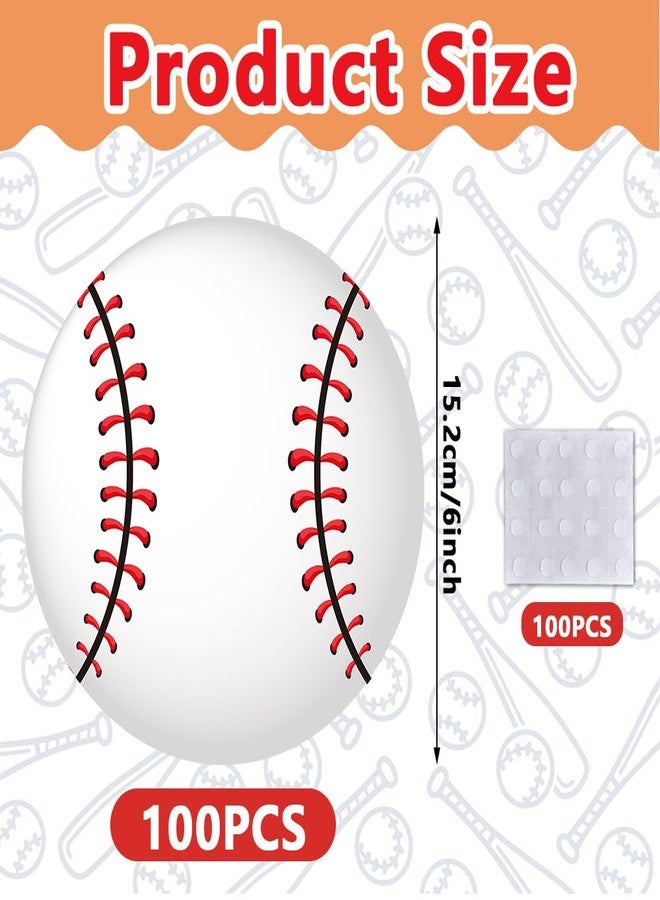 AWEELON 100Pcs 6In Paper Baseball Party Cutouts with 100Pcs Glue Points,Baseball Cut Outs Bulletin Board Decorations for Baseball Party Theme Sport Birthday Classroom Party Decor Supplies - Image 2