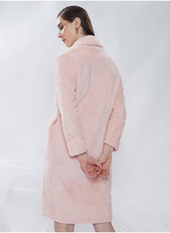 Campus Sutra Women's Baby Pink Single-Breasted Fleece Long Coat  - Image 5