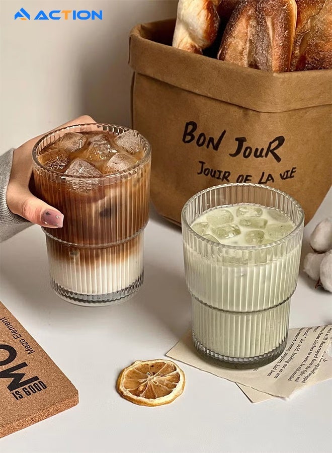 ACTION 13oz Glass Tumbler with Straw and Lid, Reusable Iced Coffee Cup Tumbler, Cute Glass Cups for Water, Matcha, Travel Coffee Mugs (Clear) - Image 3