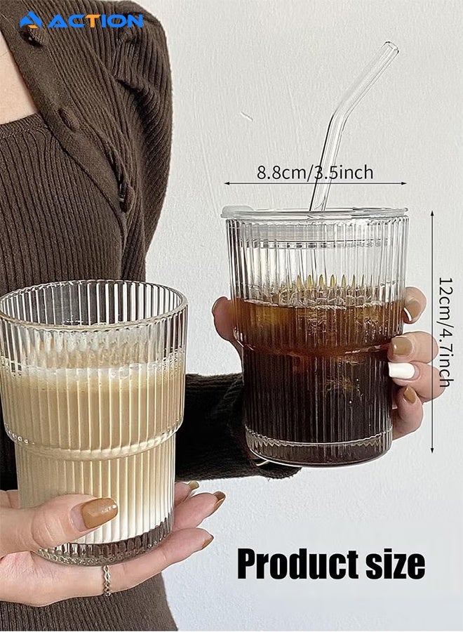 ACTION 13oz Glass Tumbler with Straw and Lid, Reusable Iced Coffee Cup Tumbler, Cute Glass Cups for Water, Matcha, Travel Coffee Mugs (Clear) - Image 4