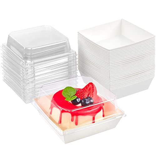 Kucoele 50 Pack Small Charcuterie Boxes with Clear Lids, 4 Inches Paper Bakery Boxes Dessert Boxes Disposable To Go Food Containers for Cookie, Cake Slice, Mini Cake, Chocolate Strawberry (White) - Image 1