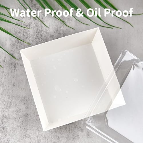 Kucoele 50 Pack Small Charcuterie Boxes with Clear Lids, 4 Inches Paper Bakery Boxes Dessert Boxes Disposable To Go Food Containers for Cookie, Cake Slice, Mini Cake, Chocolate Strawberry (White) - Image 4