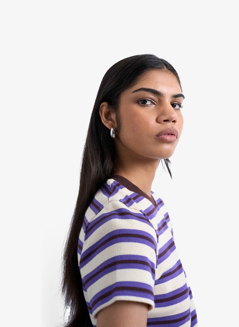 TOPSHOP Casual Short Sleeve Stripe Ribbed T-Shirt - Image 3