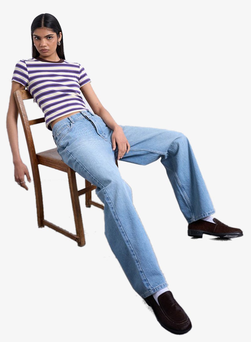 TOPSHOP Casual Short Sleeve Stripe Ribbed T-Shirt - Image 4