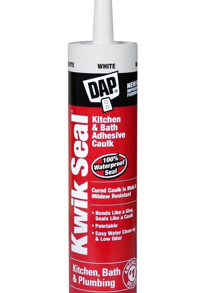 DAP Kwik Seal Kitchen & Bath Adhesive Caulk, White, 10.1 oz - Image 1
