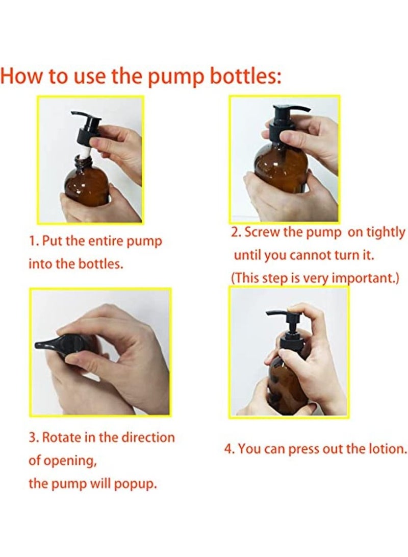 QUESERA 4 Pack 16 oz Amber Glass Bottles with Pumps for Shampoo Essential Oils Cleaning Products Lotions Aromatherapy Oil Pump Bottles Refillable Containers with Cap 8 Chalk Labels - Image 4