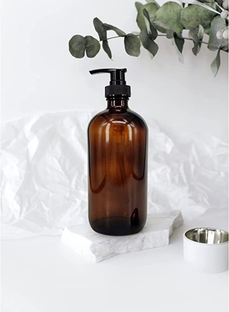 QUESERA 4 Pack 16 oz Amber Glass Bottles with Pumps for Shampoo Essential Oils Cleaning Products Lotions Aromatherapy Oil Pump Bottles Refillable Containers with Cap 8 Chalk Labels - Image 2