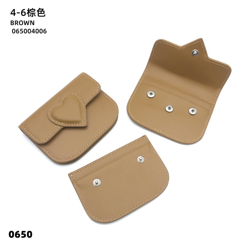 Detachable Top Layer Cowhide Leather Creative Flip Cover Card Holder Womens Love Buckle Bank Card Storage Document Bag 04-06 brown