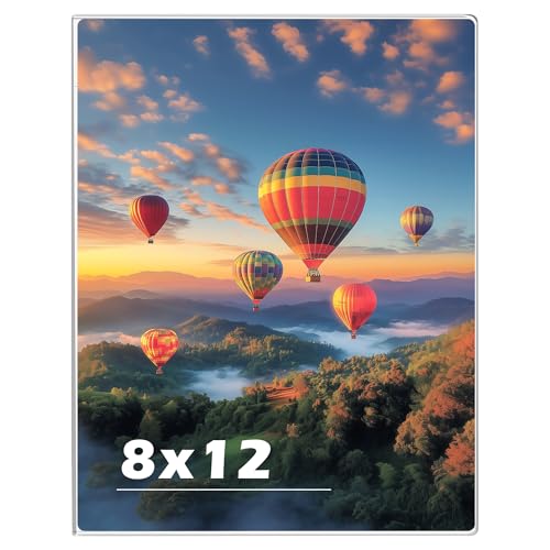 Wbtran 8 x 12 Acrylic Picture Frame, Horizontal/Vertical Clear Photo Frame for Wall with Tape, No Drilling Floating Hanging Frameless Picture Frame, Wall Mount Sign Holder 8x12 for Home, School, Office - Image 1