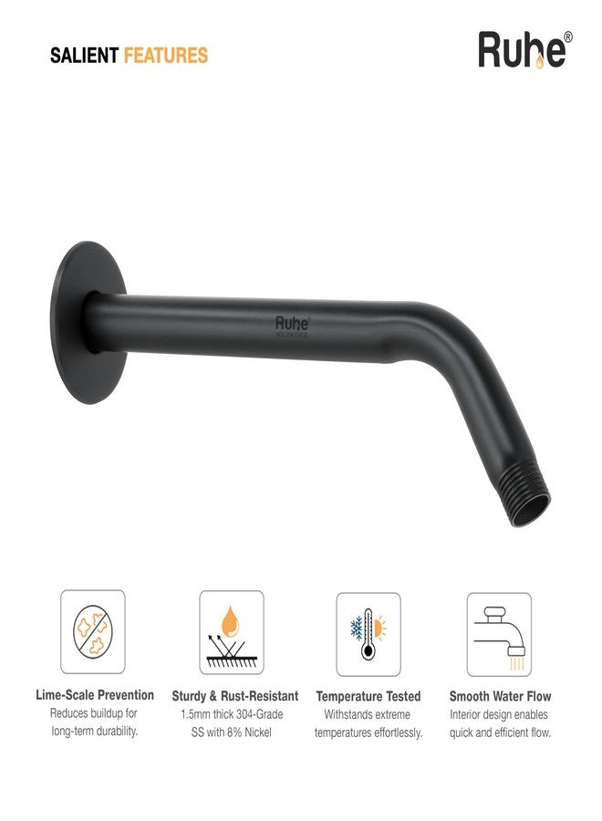 Ruhe Half Bend Round Shower Arm with Wall Flange | 12 x 2.2 Inches, Black Matte | 304-Grade Stainless Steel Shower Arm for Bathroom Overhead Showers - Image 5