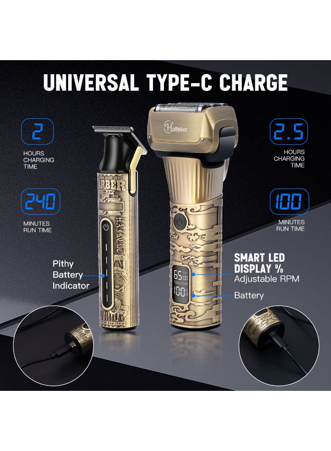Hatteker Foil Shaver Electric Razor Men's Shaver T-Blade Trimmer Beard Trimmer Beard Clipper Hair Clipper LED Display Waterproof Wet/Dry Shaver Kit 2 in 1 - Image 4