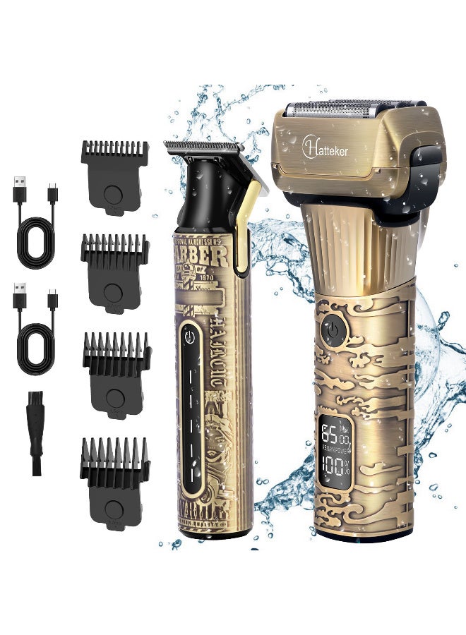 Hatteker Foil Shaver Electric Razor Men's Shaver T-Blade Trimmer Beard Trimmer Beard Clipper Hair Clipper LED Display Waterproof Wet/Dry Shaver Kit 2 in 1 - Image 1