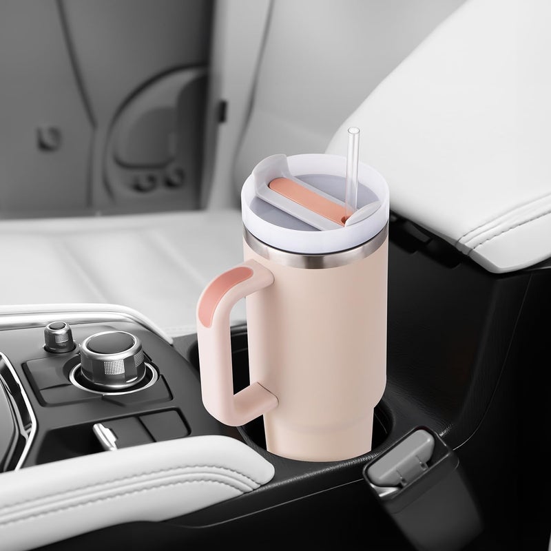 HATANU Stainless Steel Insulated Water Tumbler with Lid and Straw Fits Cup Holder Leak Proof for Gym OfficeTravel Vacuum Insulated Tumbler for Water Iced Tea or Coffee 4Rose Cream - Image 3