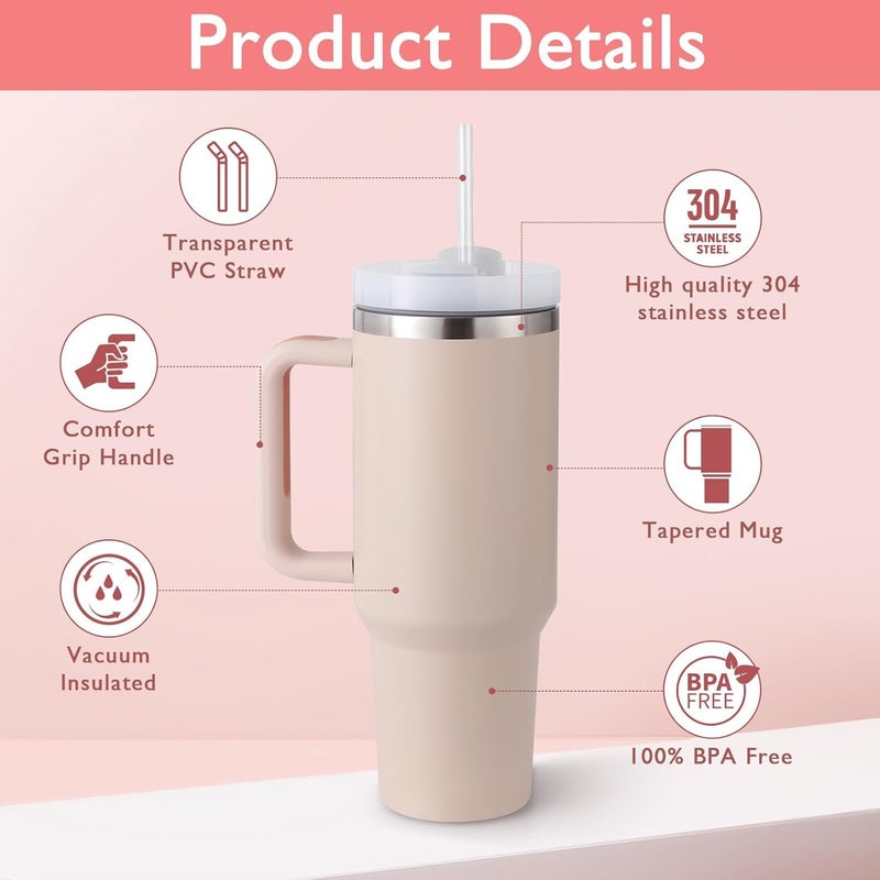 HATANU Stainless Steel Insulated Water Tumbler with Lid and Straw Fits Cup Holder Leak Proof for Gym OfficeTravel Vacuum Insulated Tumbler for Water Iced Tea or Coffee 4Rose Cream - Image 4