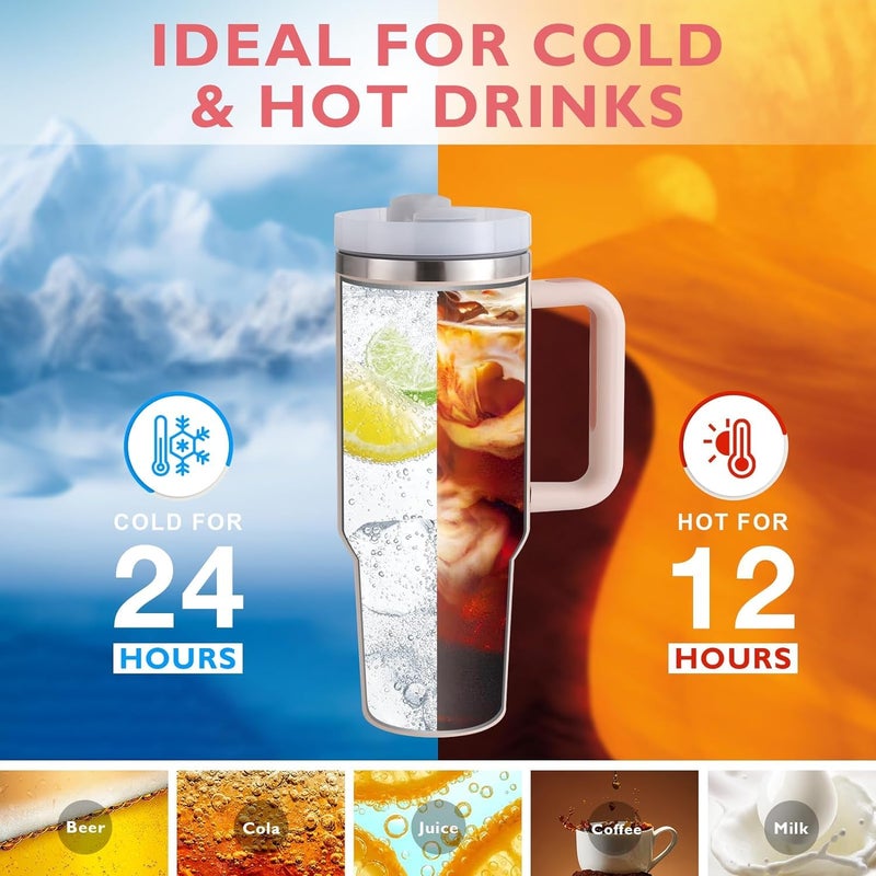HATANU Stainless Steel Insulated Water Tumbler with Lid and Straw Fits Cup Holder Leak Proof for Gym OfficeTravel Vacuum Insulated Tumbler for Water Iced Tea or Coffee 4Rose Cream - Image 2