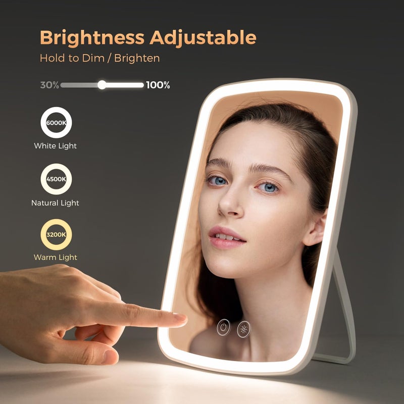 NEZZOE Lighted Makeup Mirror, Portable Mirror with Lights, 1500mAh Rechargeable Vanity Mirror with 3 Colors and Brightness Adjustable - Image 2