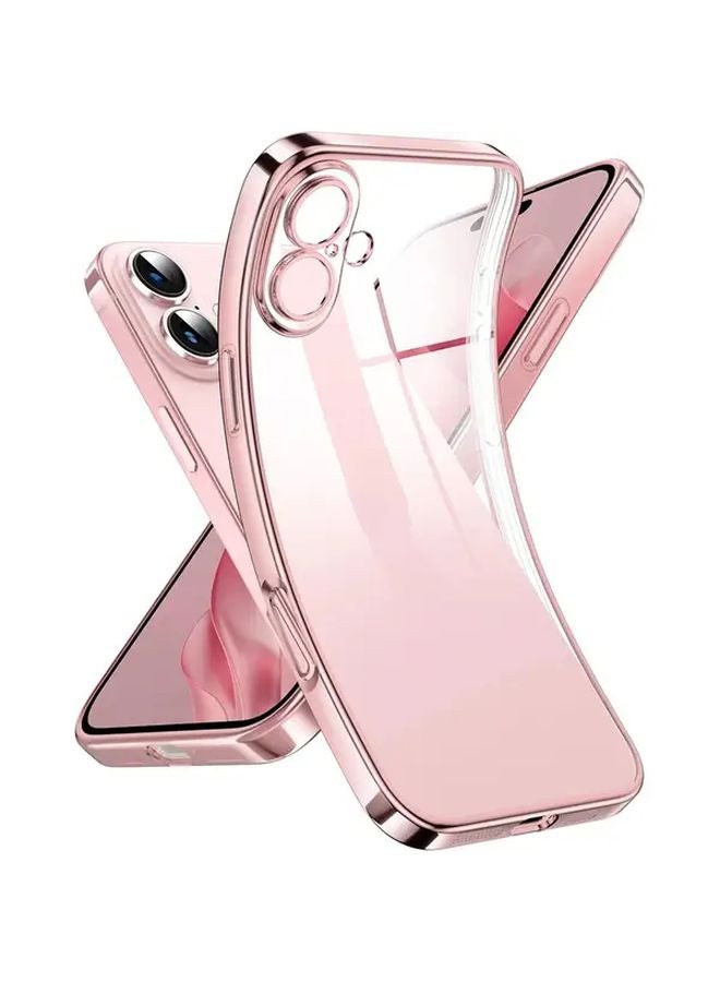 Pink Luxury Plating Silicone Soft Case For iPhone 16 Pro Max Clear Thin Cover - Image 1