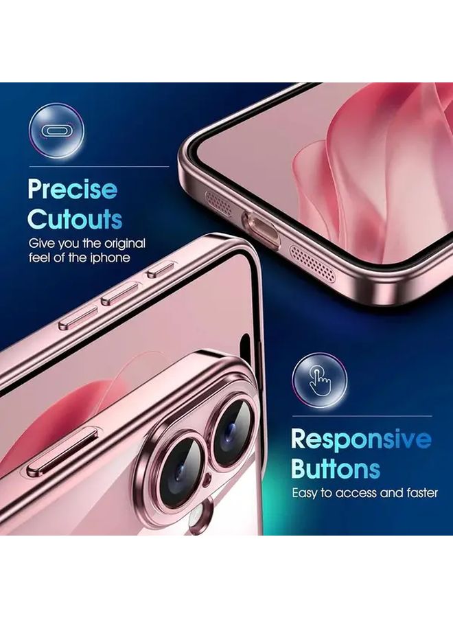 Pink Luxury Plating Silicone Soft Case For iPhone 16 Pro Max Clear Thin Cover - Image 3