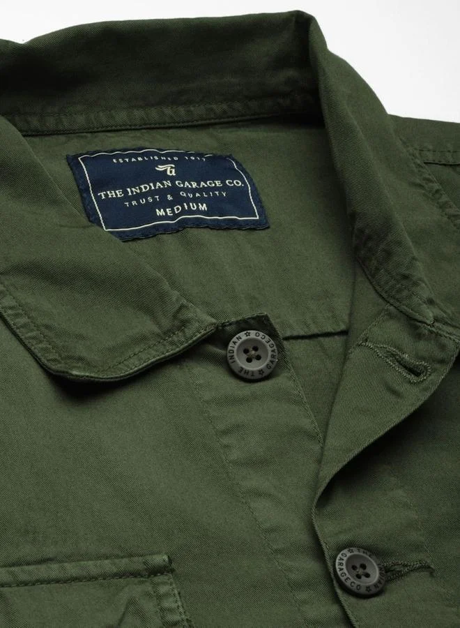 The Indian Garage Co The Indian Garage Co Men Olive Boxy Fit Casual Shirt with Flap Pocket