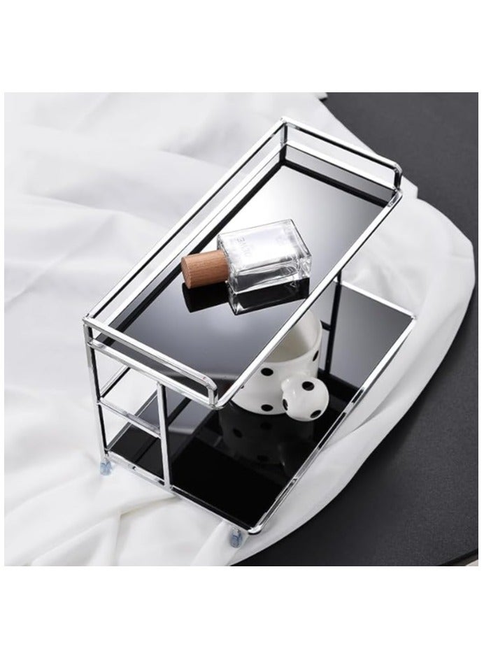 حامل تخزين معدني متعدد الوظائف أسود اللون مكون من طبقتين لمستحضرات التجميل والعطور وطاولة الحمام - Image 1