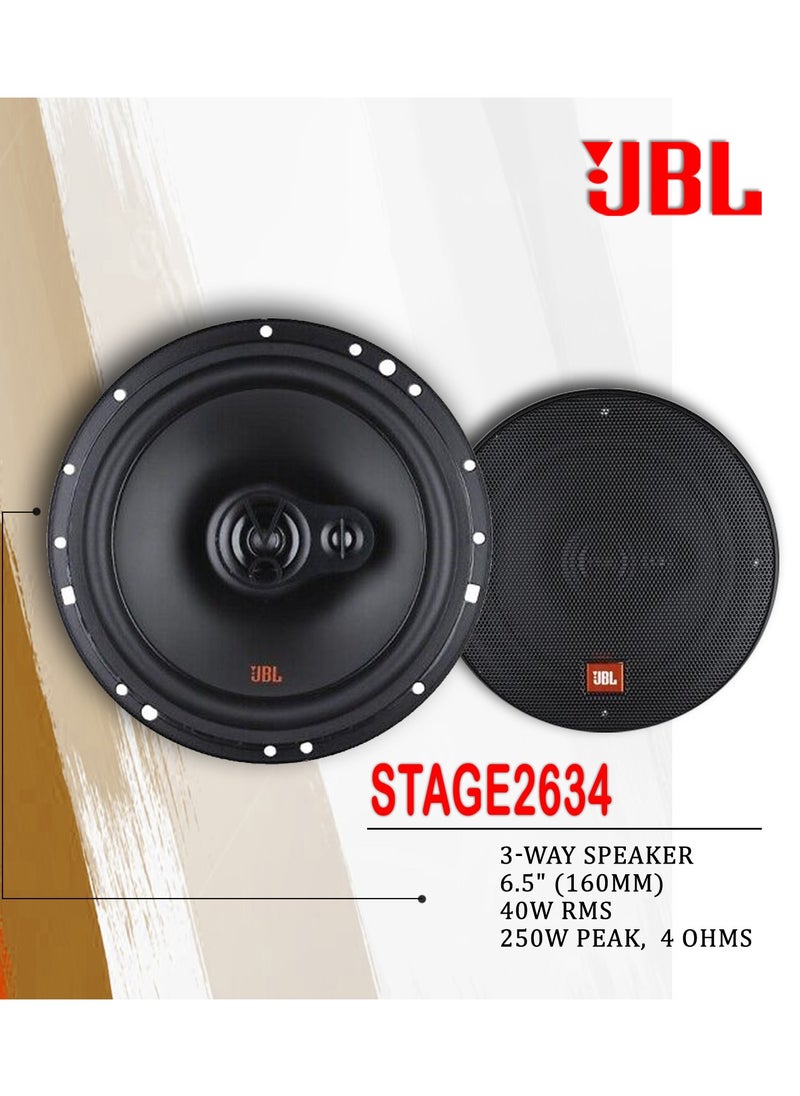 JBL - JBL STAGE2 634 6.5" (160mm) 40W RMS 250W Peak 3-Way Speaker Car Vehicle Audio System Set - Image 1